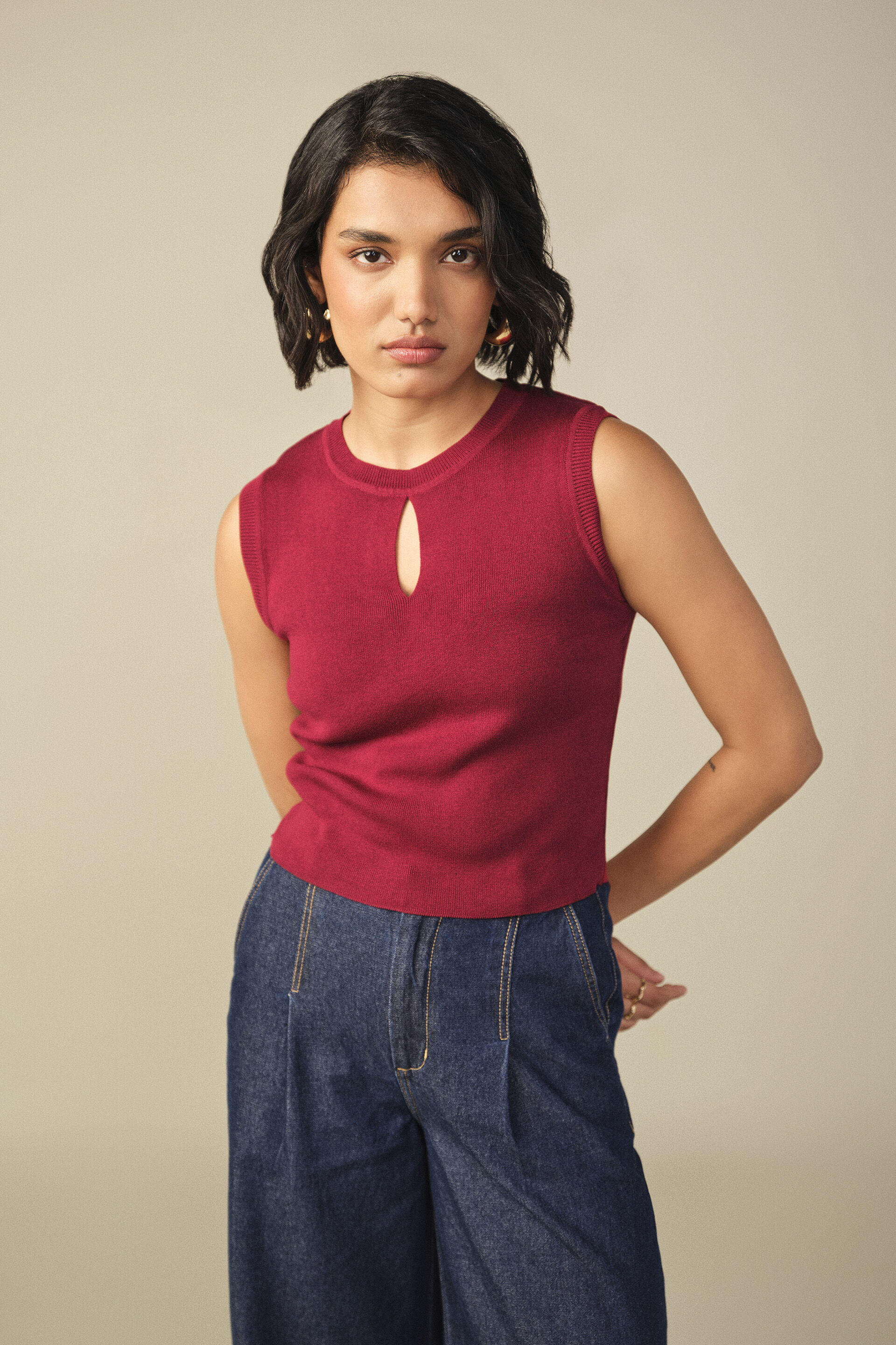 Bodycon Cotton Crop Top in Red